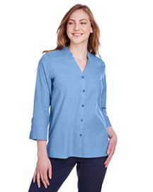 Devon & Jones Ladies' Crown Collection® Stretch Pinpoint Chambray 3/4 Sleeve Blouse