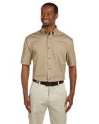 Harriton Men's Easy Blend Short-Sleeve Twill Shirt withï¿½Stain-Release