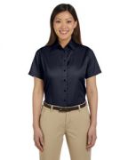 Harriton Ladies' Easy Blend Short-Sleeve Twill Shirt withï¿½Stain-Release
