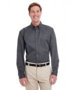 Harriton Men's Foundation 100% Cotton Long-Sleeve Twill Shirt with Teflon