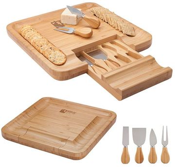 Lorenzi 4-Piece Bamboo Cheese Tray D -  13.375" W x 13.375" H x 1.5" D